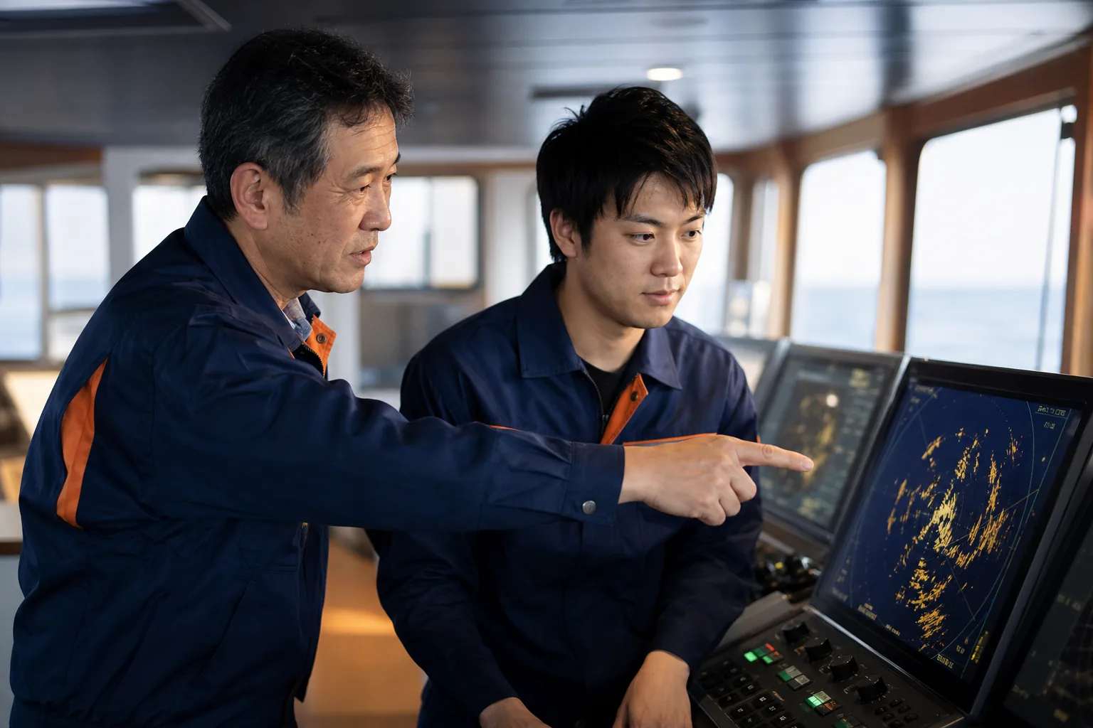 先輩社員から技術を学ぶOJTシーン